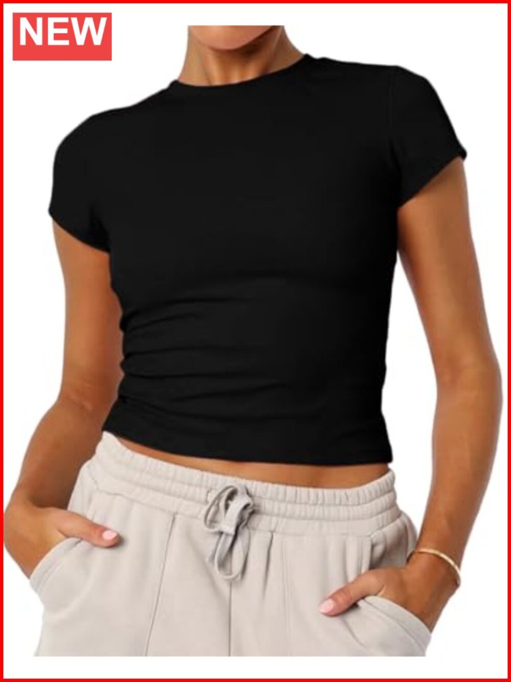 Cotton Short Sleeve Crewneck T-Shirt Y2K Basic Going Out Top